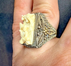 Antique Chinese Export Silver Ornate Carved Goddess Filigree Adjustable Ring