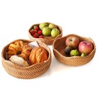 Round Rattan Bread Baskets For Serving  Wicker Fruit Wave Set Of 3 Baskets