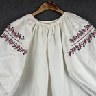 Vintage Hand Embroidered Peasant Dress Ukrainian Vyshyvanka White Cotton Size M