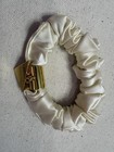 Prada Ivory Silk  Scrunchie Hair Tie With Gold Tone Logo Charm Women Round