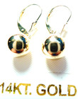 14kt Pure Yellow Gold Dangling 8mm Ball Lever Back Earrings- Free Shipping 