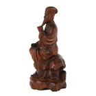 Antique Signed Carved Wood Asian Scholar