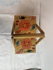 Vintage Sewing Box Accordion Fold Out Wooden Carry Caddy Flowers Painted