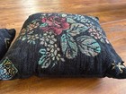 Pair Of Vintage Black Floral Embroidered Throw Pillows
