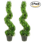 Admired By Nature 36  Artificial Boxwood Spiral Topiary Tree Set Of 2  Green