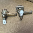 Vintage Pair Hot   Cold Brass Faucets With Porcelain Handles