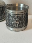 Vintage Norsk Tinn Norway Pewter Set 3pc Candle Holders Mug Norse Folk Scene