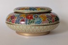 Vtg Western Germany Lidded Tin Round Metal Floral Container Box