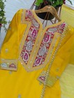 Beautiful Yellow Chinnon Silk Sharara Suit With Dupatta For Function