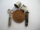 Vtg Sterling Sewing Theme Silver Bracelet Charm Lot Scissors iron thimble board