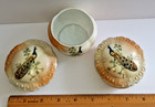 3 Pc Antique Vtg Art Nouveau Czech Porcelain Peacock Bird Vanity Set Dresser Jar