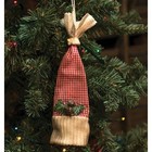 New Primitive Elf Hat Ornament 2 Pcs Christmas Tree Topper Check Red Tan 9 x2 5 
