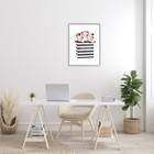 Striped Makeup Shopping Bag Filled With Pink Roses Framed Wall Art