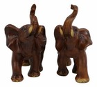 Ebros Faux Wood Feng Shui Elephant With Trunk Up Statue Set Of 2