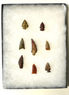 Antique Original Native American Indian Arrowheads  Ryker Glass Case  Qty 8  a2