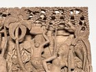 Vintage Balinese Hand-carved Wood Wall Art Panel     Intricate High-relief Scene