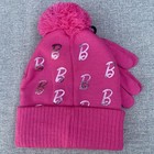 Barbie Girl s Child Hat And Glove Set Pink Silver Logo Emblem Winter Warm Nwt