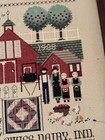 Vtg Needlepoint Amish Family Country Barn Briwn Swiss Dairy Indiana Wood Frame