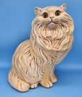 Large Vintage 14  Gold Tan Brown Ceramic Persian Cat Green Eyes Statue Figurine