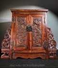 15 2  Old China Huali Wood Carving Dragon Beast Statue Furniture Drawer Cabinet