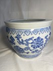 Vintage Chinese Blue   White Jardiniere Planter Flower Chinoiserie 7 5 h X 9 5 w