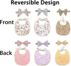 Baby Girls Floral Print Bibs  Reversible Burp Cloth Set For Newborn Infant Toddl