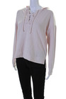 Sundry Womens Pullover Lace Up V Neck Heart Hoodie Sweatshirt Pink Cotton Size 1