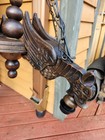 Antique French 1900s Neogothic Carved Wooden Dragon Chandelier W  Lamp Shades 