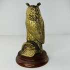 Vintage Brass Owl Ornament On Wooden Plinth 25cm