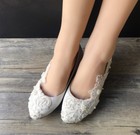 Lace White Ivory Sequins Wedding Shoes Bridal Flats Low High Heel Pump Size 5-12
