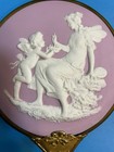 Vintage Brass   Lilac Lavender Wedgwood Jasperware Mirror   Brush Set