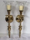 Vintage Pair Brass Torch Wall Sconce Candlestick Holders W  Glass Votives India