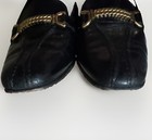 Vintage Gucci Heels Leather Loafers Black Gold Chain Block Women Sz 8  38b
