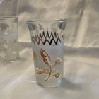 Set Of 6 Vintage Clear Glass Shot Glasses White Band Gold Floral Painted Design
