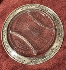 Vintage Wallace 925 Sterling Silver Cut Glass 3-part Divided Relish Tray  4330-9