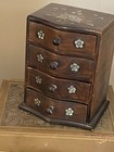 Vintage Chinese Wood Four Dwarer Jewelry Chest With Mother Of Pearl Inlay