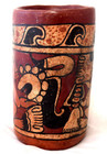 Ancient Pre Columbian Mayan Polychrome Cup Vase Seated Chiefs Pottery