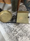 Rare Antique Cast Iron  Balance Scale   2 Copper Pans 