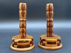 Set Of 2 Vintage Wooden Handmade Candle Holder 7 5    Tall