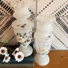 Atq Pair Hand Painted White Opaline Bristol Glass Mantel Vases Ruffled Rim 9   