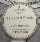 Modern Baby 6 Piece Boy Hooded Bath Towel   Washcloth Set New Blue White Gray