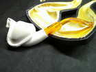 New Unsmoked Small Cobra Carved Meerschaum Pipe With Fitted Leather Case -s1