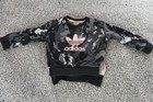 Adidas Sweatshirt Pants Set Youth 5 Black Pink Camo Trefoil Logo Athletic Outfit