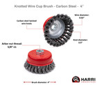 Harri Abrasives Twist Knotted Cup Brush - Carbon Steel - Nut Thread  5 8 -11 Unc