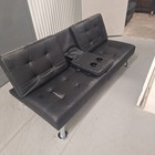 Futon Sofa Bed-black Convertible Faux Leather Couch-folds Down Flat-cup Holders