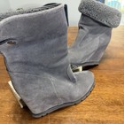 Ugg Women   s Size 9 Gray Suede Wedge Boots Shearling Cuff Fold Over
