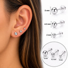 925 Sterling Silver Ball Stud Earrings  For Women Men 3mm 4 3mm  5mm Unisex Gift
