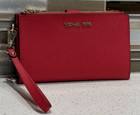 Michael Kors Jet Set Travel Double Zip Wallet Phone Case Wristlet Mk Bright Red