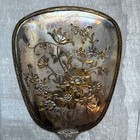 Antique vintage Beveled Mirror hand Held Silver   Gold Tone Floral Design Relic