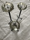 3 Staggered Sized Black Metal Stick Candleholders With Crystal Tea Light Holders